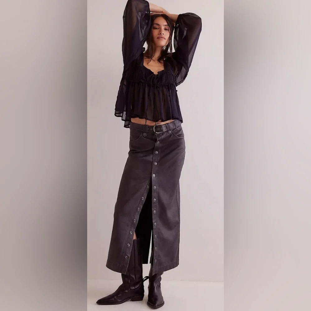 Free People We The Free Astoria Vegan Maxi Skirt. NWT. Charcoal - Picture 2 of 5